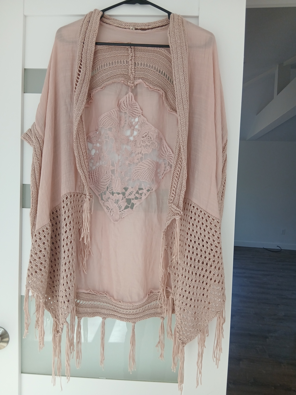 Miracle Blush Crochet Fringe Kimono Cardigan